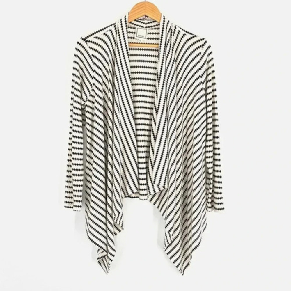 Meraki Open Front Cardigan Size XL Ivory/Black Knit Drape Long Sleeve Everyday